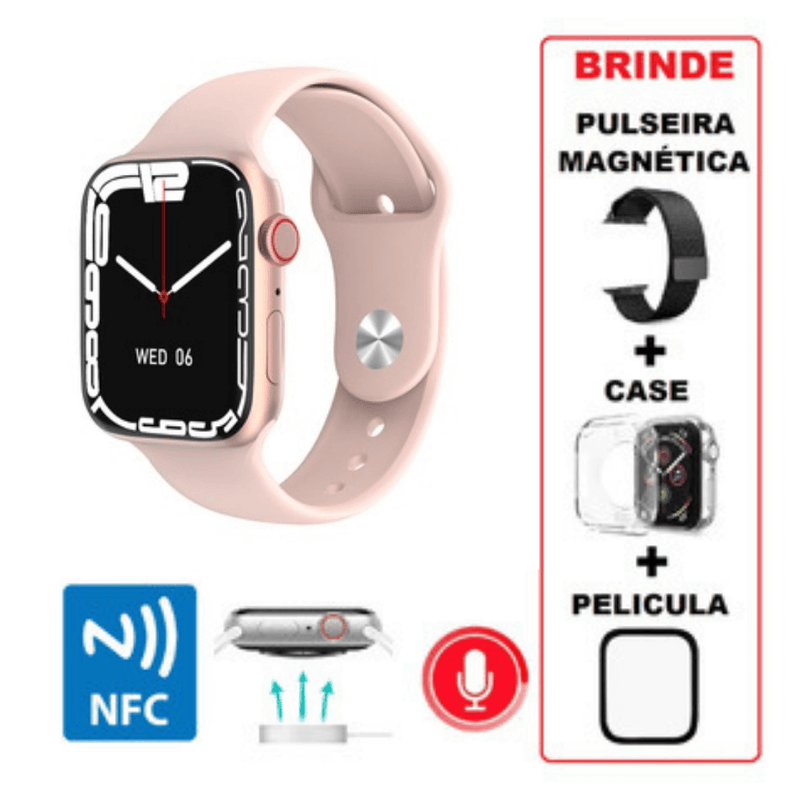 Smart Watch Séries 8 Relógio W28 Masculino Feminino Siri Bluetooth Troca  Foto Pulseira 45mm C/Nf - Preto