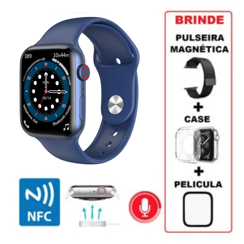 Smart Watch Séries 8 Relógio W28 Masculino Feminino Siri Bluetooth Troca  Foto Pulseira 45mm C/Nf - Preto